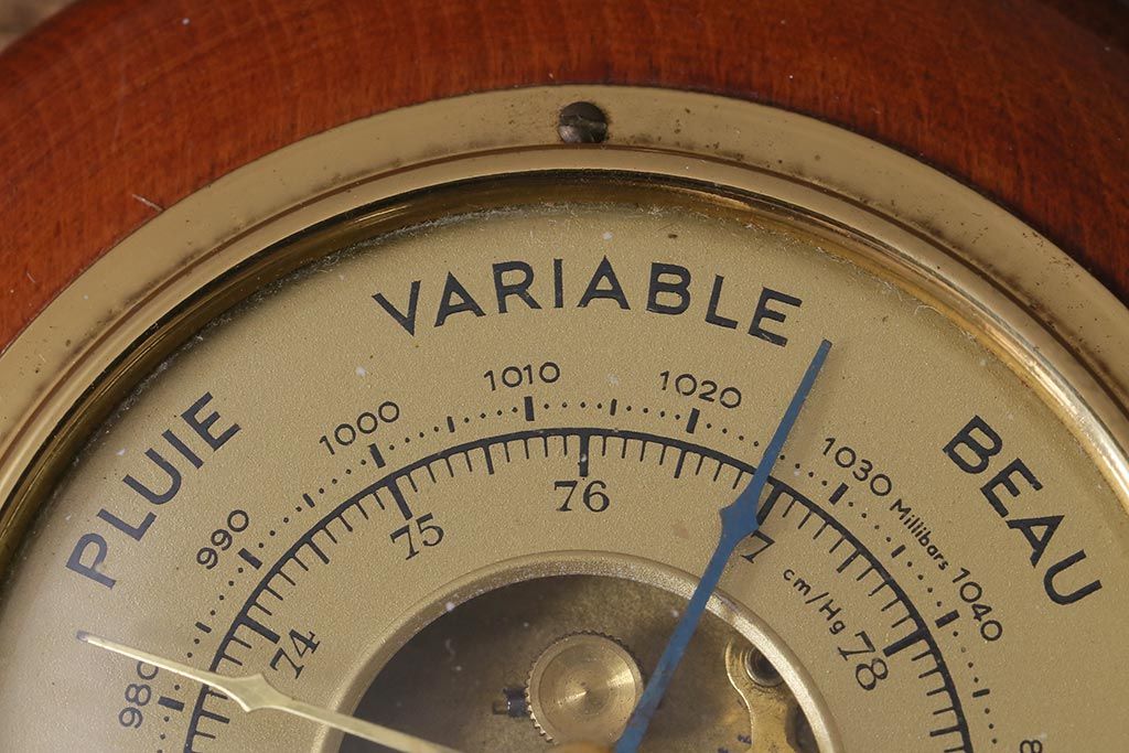 ヴィンテージ雑貨　木製　ビンテージスタイルにぴったりなフランス製の気圧計(バロメーター、ディスプレイ雑貨)(R-041426)