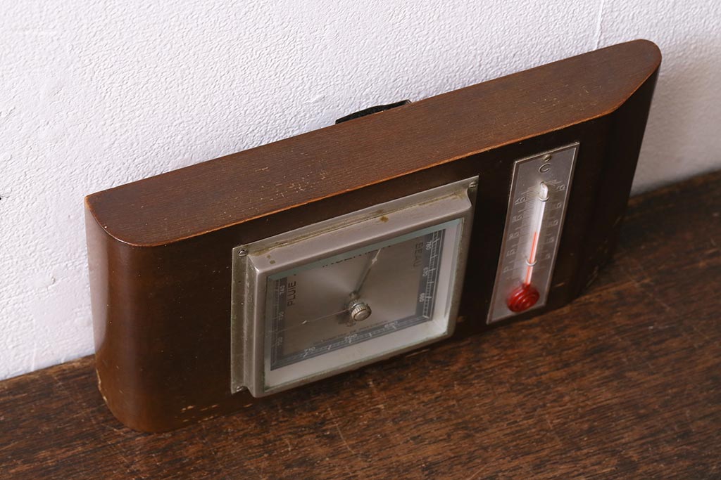 ヴィンテージ雑貨　木製　フランスビンテージの置き型バロメーター(気圧計、温度計、ディスプレイ雑貨)(R-041427)