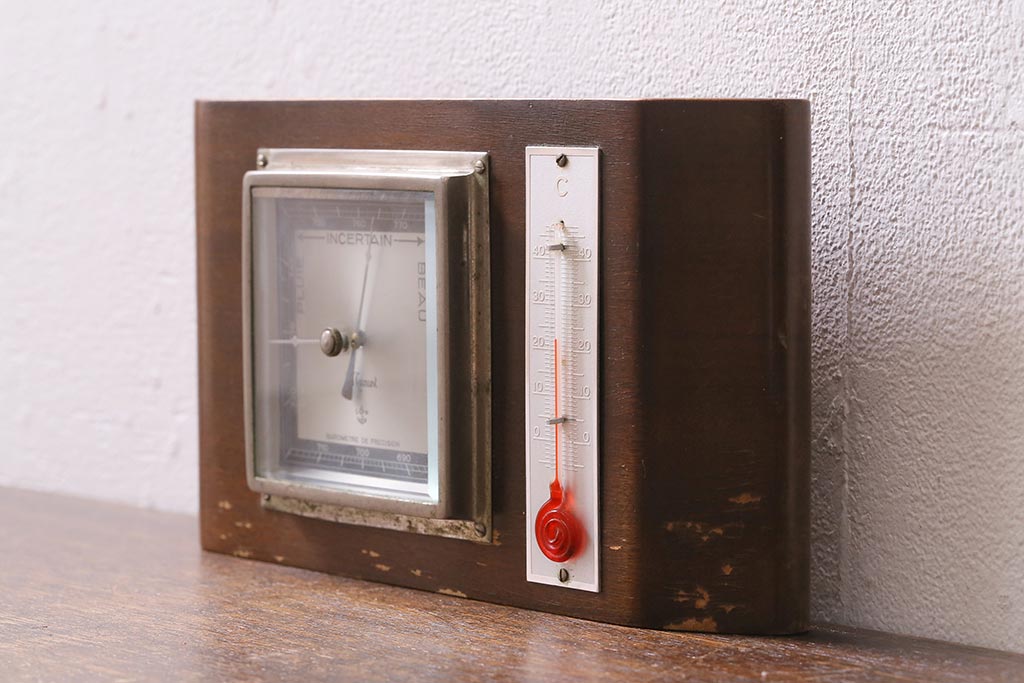 ヴィンテージ雑貨　木製　フランスビンテージの置き型バロメーター(気圧計、温度計、ディスプレイ雑貨)(R-041427)