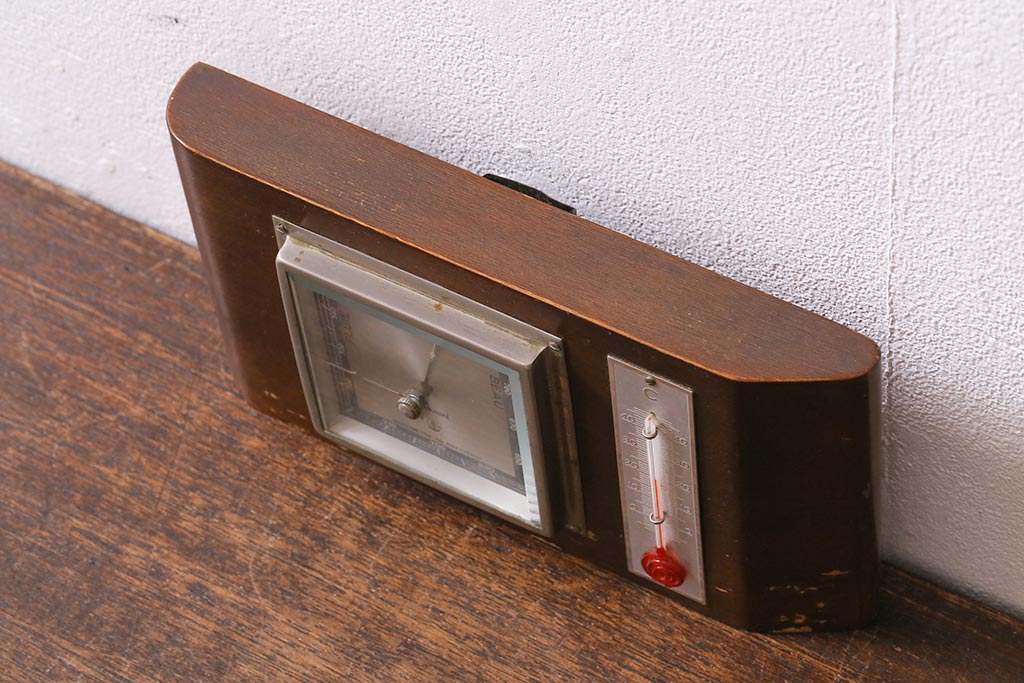 ヴィンテージ雑貨　木製　フランスビンテージの置き型バロメーター(気圧計、温度計、ディスプレイ雑貨)(R-041427)