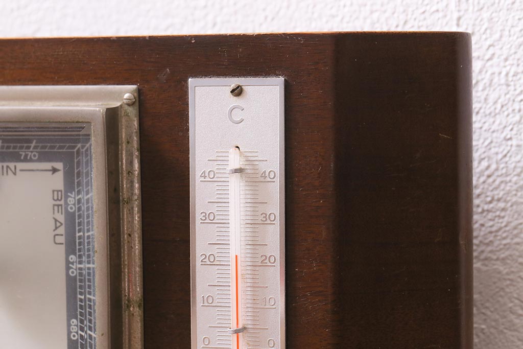 ヴィンテージ雑貨　木製　フランスビンテージの置き型バロメーター(気圧計、温度計、ディスプレイ雑貨)(R-041427)