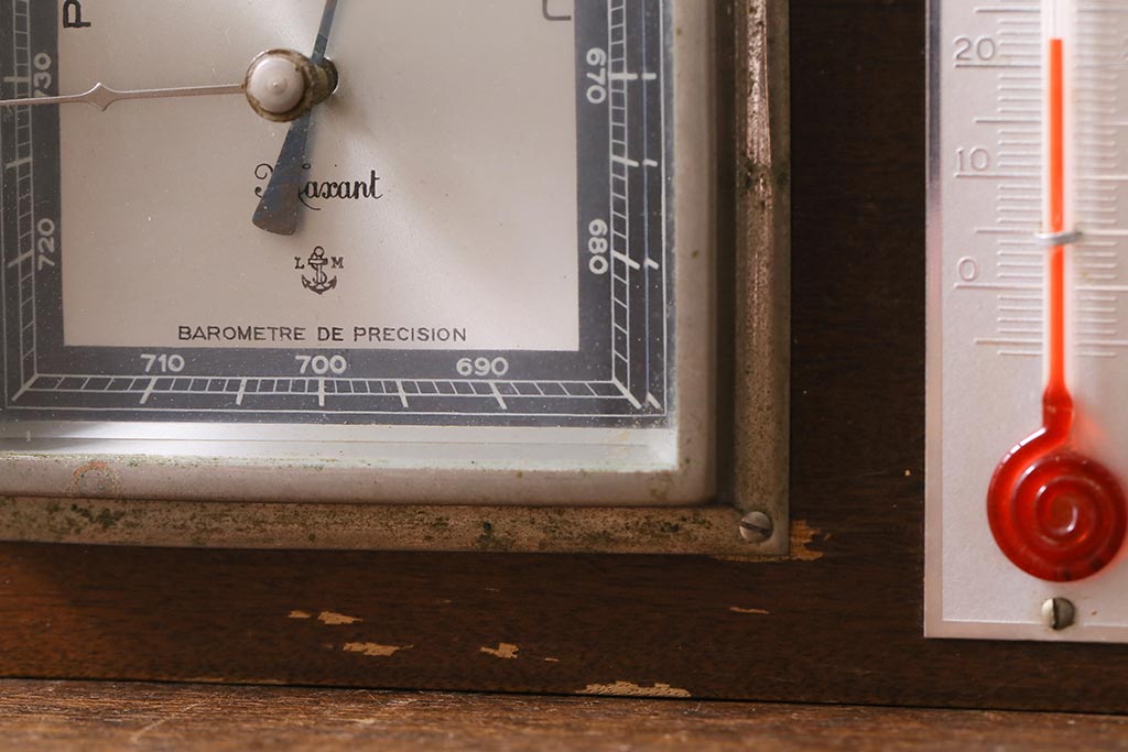 ヴィンテージ雑貨　木製　フランスビンテージの置き型バロメーター(気圧計、温度計、ディスプレイ雑貨)(R-041427)