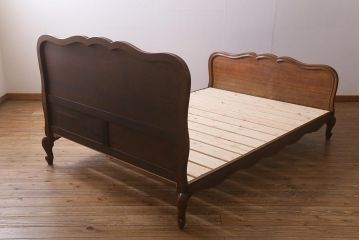アンティーク家具　フランスアンティーク　オーク材　曲線のシルエットが優雅なベッドフレーム(R-041437)