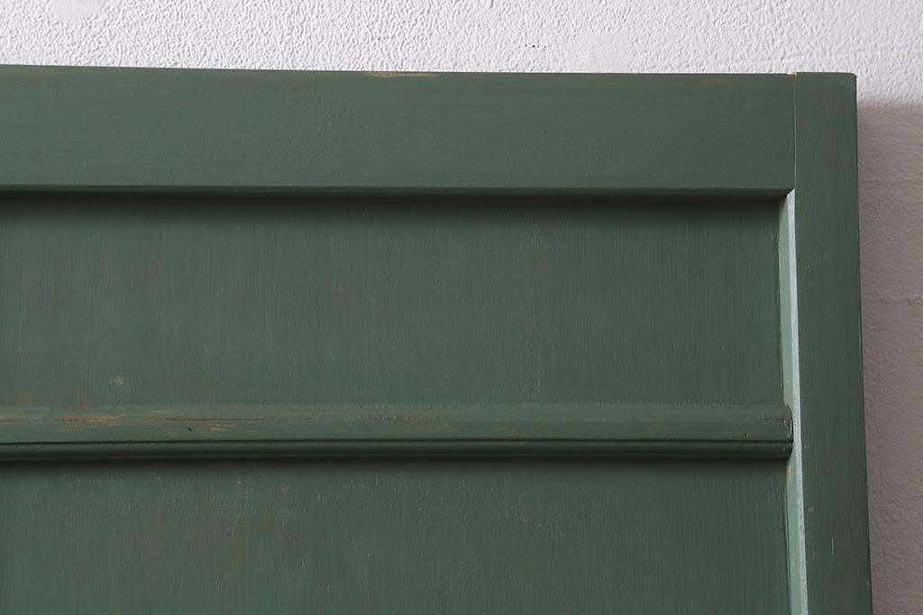 アンティーク建具　大正～昭和初期　ペイント　幅狭　グリーンカラーがおしゃれな舞良戸2枚セット　(R-041439)