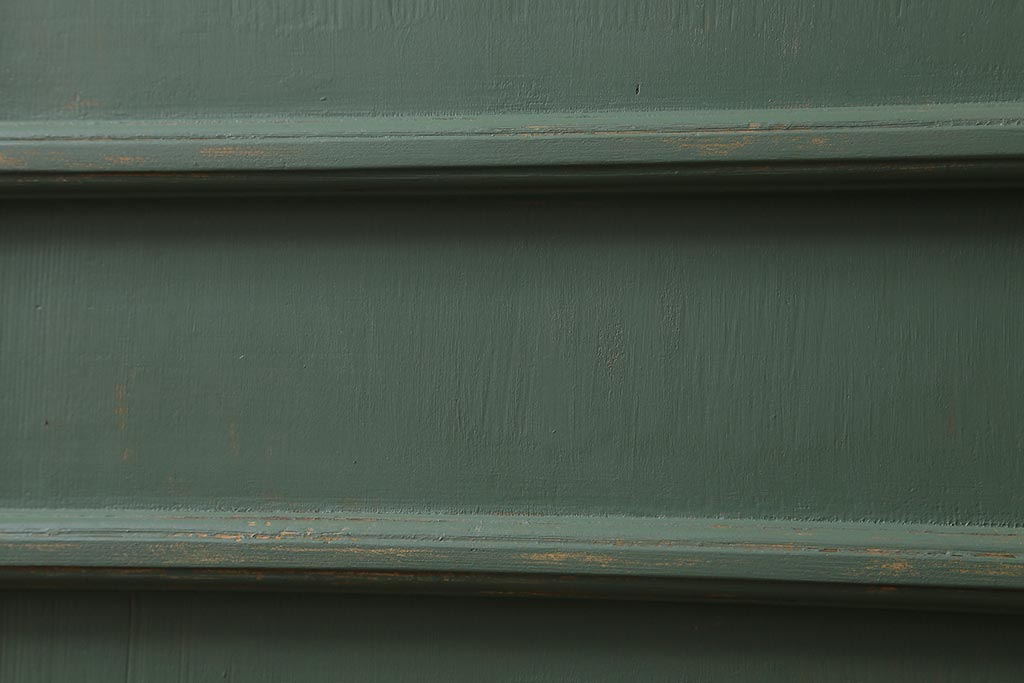 アンティーク建具　大正～昭和初期　ペイント　幅狭　グリーンカラーがおしゃれな舞良戸2枚セット　(R-041439)