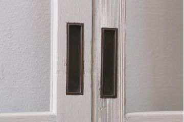 ビンテージ建具　ペイント　ブルーとグリーンの色ガラスが爽やかな印象のガラス戸4枚セット(引き戸、建具)(R-041440)