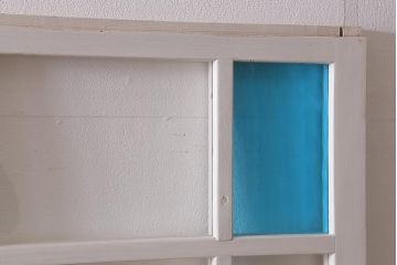ビンテージ建具　ペイント　ブルーとグリーンの色ガラスが爽やかな印象のガラス戸4枚セット(引き戸、建具)(R-041440)