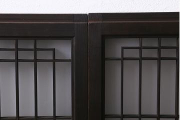 アンティーク建具　昭和初期　ダイヤガラス・すりガラス入り　凝ったデザインの組子がお洒落なガラス戸4枚セット(窓、書院戸、引き戸)(R-041447)