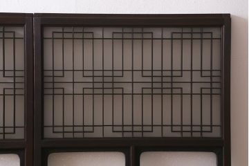 アンティーク建具　昭和初期　ダイヤガラス・すりガラス入り　凝ったデザインの組子がお洒落なガラス戸4枚セット(窓、書院戸、引き戸)(R-041447)