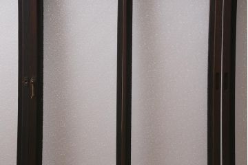 アンティーク建具　昭和初期　ダイヤガラス・すりガラス入り　凝ったデザインの組子がお洒落なガラス戸4枚セット(窓、書院戸、引き戸)(R-041447)