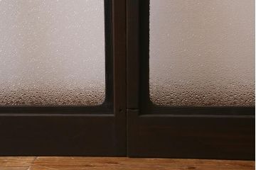 アンティーク建具　昭和初期　ダイヤガラス・すりガラス入り　凝ったデザインの組子がお洒落なガラス戸4枚セット(窓、書院戸、引き戸)(R-041447)