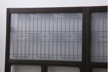 アンティーク建具　昭和初期　ダイヤガラス・すりガラス入り　凝ったデザインの組子がお洒落なガラス戸4枚セット(窓、書院戸、引き戸)(R-041447)