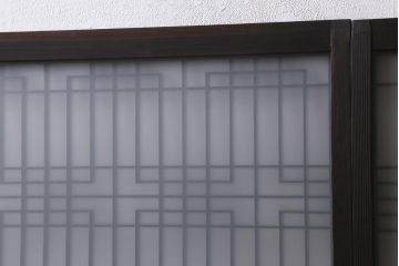 アンティーク建具　昭和初期　ダイヤガラス・すりガラス入り　凝ったデザインの組子がお洒落なガラス戸4枚セット(窓、書院戸、引き戸)(R-041447)