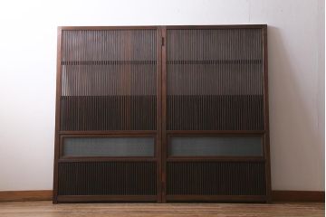 アンティーク建具　古建具リメイク　レトロガラス入り　格子戸をリメイクしたパーテーション(衝立、つい立て、仕切り)(R-041448)