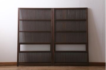 アンティーク建具　古建具リメイク　レトロガラス入り　格子戸をリメイクしたパーテーション(衝立、つい立て、仕切り)(R-041448)