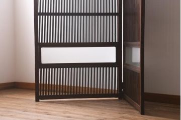 アンティーク建具　古建具リメイク　レトロガラス入り　格子戸をリメイクしたパーテーション(衝立、つい立て、仕切り)(R-041448)