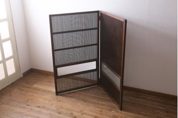 アンティーク建具　古建具リメイク　レトロガラス入り　格子戸をリメイクしたパーテーション(衝立、つい立て、仕切り)(R-041448)