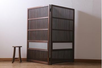 アンティーク建具　古建具リメイク　レトロガラス入り　格子戸をリメイクしたパーテーション(衝立、つい立て、仕切り)(R-041448)