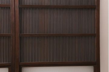 アンティーク建具　古建具リメイク　レトロガラス入り　格子戸をリメイクしたパーテーション(衝立、つい立て、仕切り)(R-041448)