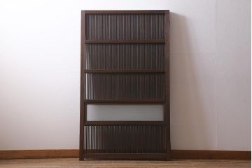 アンティーク建具　古建具リメイク　レトロガラス入り　格子戸をリメイクしたパーテーション(衝立、つい立て、仕切り)(R-041448)