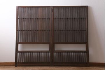 アンティーク建具　古建具リメイク　モールガラス入り　格子戸をリメイクしたパーテーション(衝立、つい立て、仕切り)(R-041449)