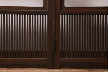 アンティーク建具　古建具リメイク　モールガラス入り　格子戸をリメイクしたパーテーション(衝立、つい立て、仕切り)(R-041449)