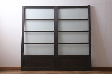 アンティーク建具　昭和初期　腰板ケヤキ材　ダイヤガラス入り　上手物!落ち着いた色合いのレトロなガラス戸2枚セット(引き戸)(R-041450)