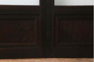 アンティーク建具　昭和初期　腰板ケヤキ材　ダイヤガラス入り　上手物!落ち着いた色合いのレトロなガラス戸2枚セット(引き戸)(R-041450)
