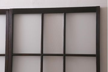 アンティーク建具　昭和初期　すりガラス・当店オリジナルガラス入り　麻の葉模様がお洒落なアクセントのガラス戸4枚セット(引き戸)(R-041451)