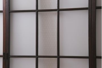 アンティーク建具　昭和初期　すりガラス・当店オリジナルガラス入り　麻の葉模様がお洒落なアクセントのガラス戸4枚セット(引き戸)(R-041451)