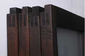 アンティーク建具　昭和初期　すりガラス・当店オリジナルガラス入り　麻の葉模様がお洒落なアクセントのガラス戸4枚セット(引き戸)(R-041451)