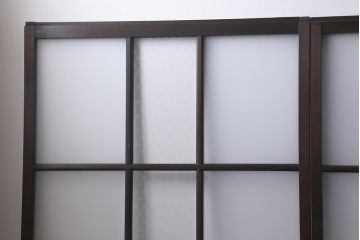 アンティーク建具　昭和初期　すりガラス・当店オリジナルガラス入り　麻の葉模様がお洒落なアクセントのガラス戸4枚セット(引き戸)(R-041451)