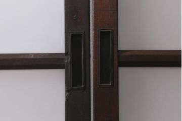 アンティーク建具　昭和初期　すりガラス・当店オリジナルガラス入り　麻の葉模様がお洒落なアクセントのガラス戸4枚セット(引き戸)(R-041451)
