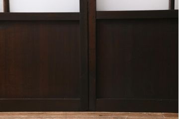 アンティーク建具　昭和初期　すりガラス・当店オリジナルガラス入り　麻の葉模様がお洒落なアクセントのガラス戸4枚セット(引き戸)(R-041451)