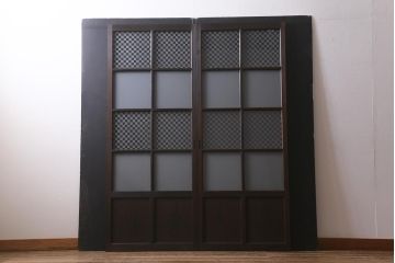 アンティーク建具　昭和初期　すりガラス・当店オリジナルガラス入り　レトロモダンな空間におすすめのガラス戸2枚セット(引き戸)(R-041452)