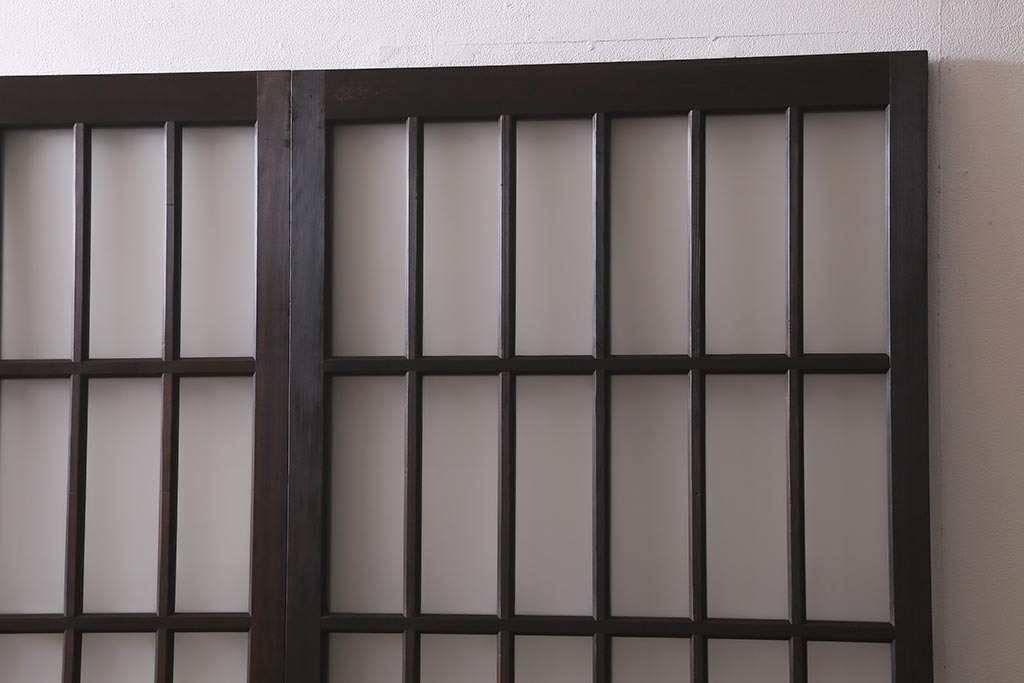 アンティーク建具　昭和初期　モールガラス・すりガラス入り　落ち着いた雰囲気のレトロなガラス戸4枚セット(引き戸)(R-041453)