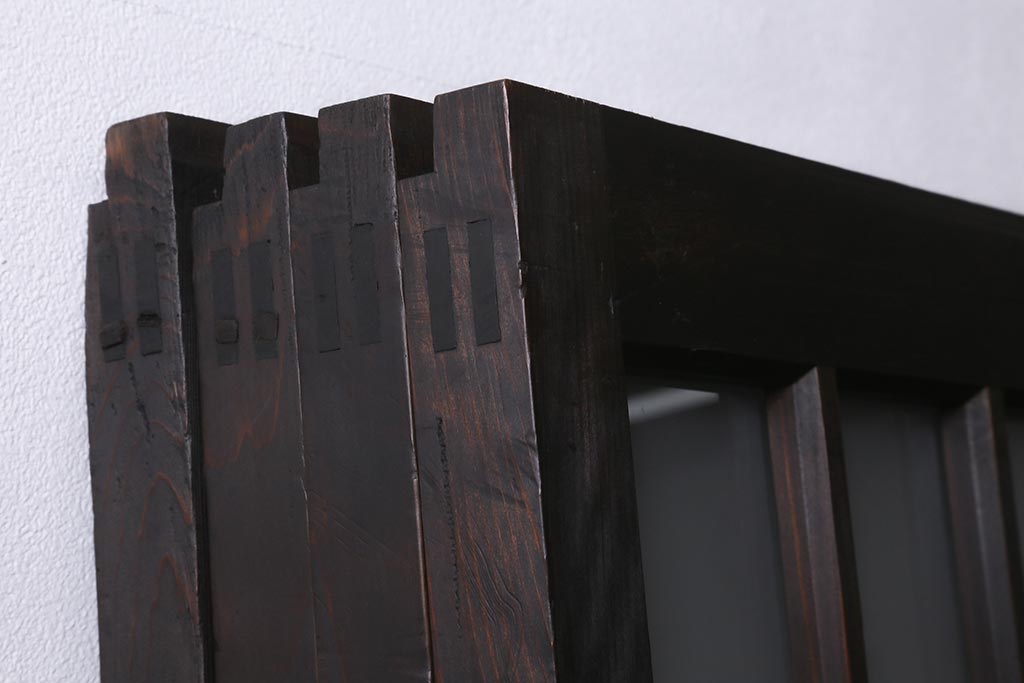 アンティーク建具　昭和初期　モールガラス・すりガラス入り　落ち着いた雰囲気のレトロなガラス戸4枚セット(引き戸)(R-041453)