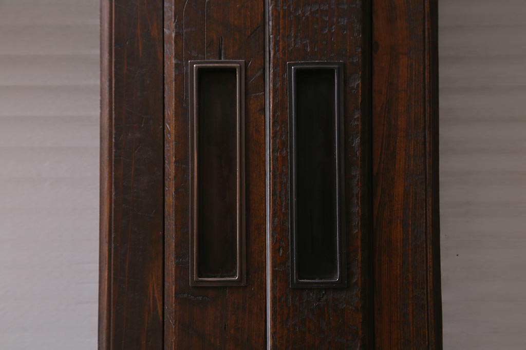 アンティーク建具　昭和初期　モールガラス・すりガラス入り　落ち着いた雰囲気のレトロなガラス戸4枚セット(引き戸)(R-041453)