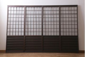 アンティーク建具　和製アンティーク　昭和初期　結霜ガラス　上手物!　凛とした佇まいが魅力的なガラス戸4枚セット(引き戸、建具)(R-041454)