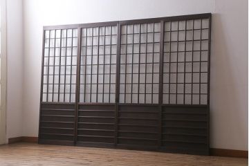 アンティーク建具　和製アンティーク　昭和初期　結霜ガラス　上手物!　凛とした佇まいが魅力的なガラス戸4枚セット(引き戸、建具)(R-041454)