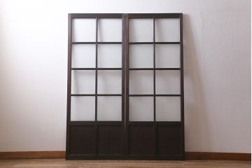アンティーク建具　和製アンティーク　昭和初期　すりガラス・当店オリジナルガラス　変わり花菱模様のガラスがレトロなガラス戸2枚セット(引き戸、建具)(R-041456)