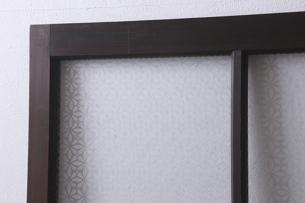 アンティーク建具　和製アンティーク　昭和初期　すりガラス・当店オリジナルガラス　変わり花菱模様のガラスがレトロなガラス戸2枚セット(引き戸、建具)(R-041456)