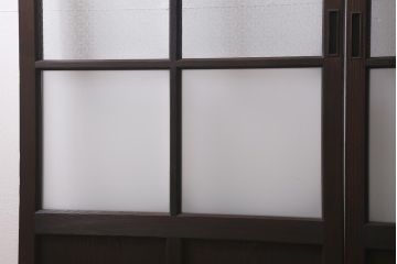 アンティーク建具　和製アンティーク　昭和初期　すりガラス・当店オリジナルガラス　変わり花菱模様のガラスがレトロなガラス戸2枚セット(引き戸、建具)(R-041456)