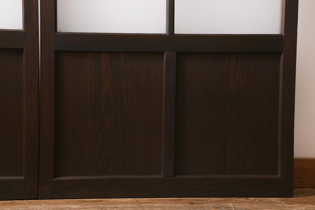 アンティーク建具　和製アンティーク　昭和初期　すりガラス・当店オリジナルガラス　変わり花菱模様のガラスがレトロなガラス戸2枚セット(引き戸、建具)(R-041456)