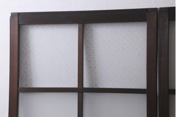 アンティーク建具　和製アンティーク　昭和初期　すりガラス・当店オリジナルガラス　変わり花菱模様のガラスがレトロなガラス戸2枚セット(引き戸、建具)(R-041456)