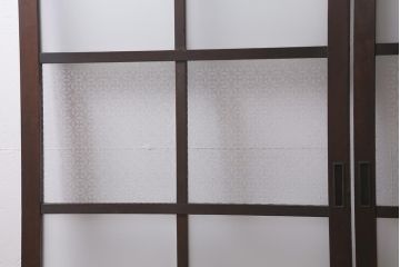 アンティーク建具　和製アンティーク　昭和初期　すりガラス・当店オリジナルガラス　変わり花菱模様のガラスがレトロなガラス戸2枚セット(引き戸、建具)(R-041456)