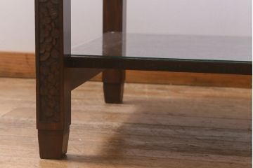中古　伝統工芸　軽井沢彫り　咲き誇る桜の彫りが見事なサイドテーブル(リビングテーブル、センターテーブル、座卓)(R-041459)