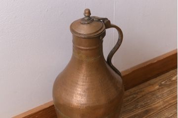 アンティーク雑貨　フランス　蓋付き　アンティークスタイルを引き立てる銅製の水瓶(ジャグ、ピッチャー)(R-041465)