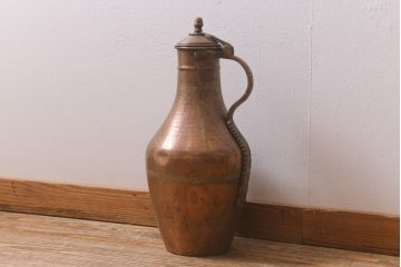 アンティーク雑貨　フランス　蓋付き　アンティークスタイルを引き立てる銅製の水瓶(ジャグ、ピッチャー)(R-041465)