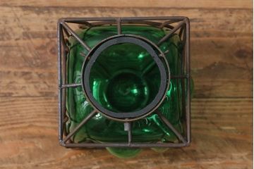 海外ヴィンテージ　アイアンフレーム　吹きガラス　グリーンの色ガラスがおしゃれなペンダントライト(ビンテージ)(R-041466)